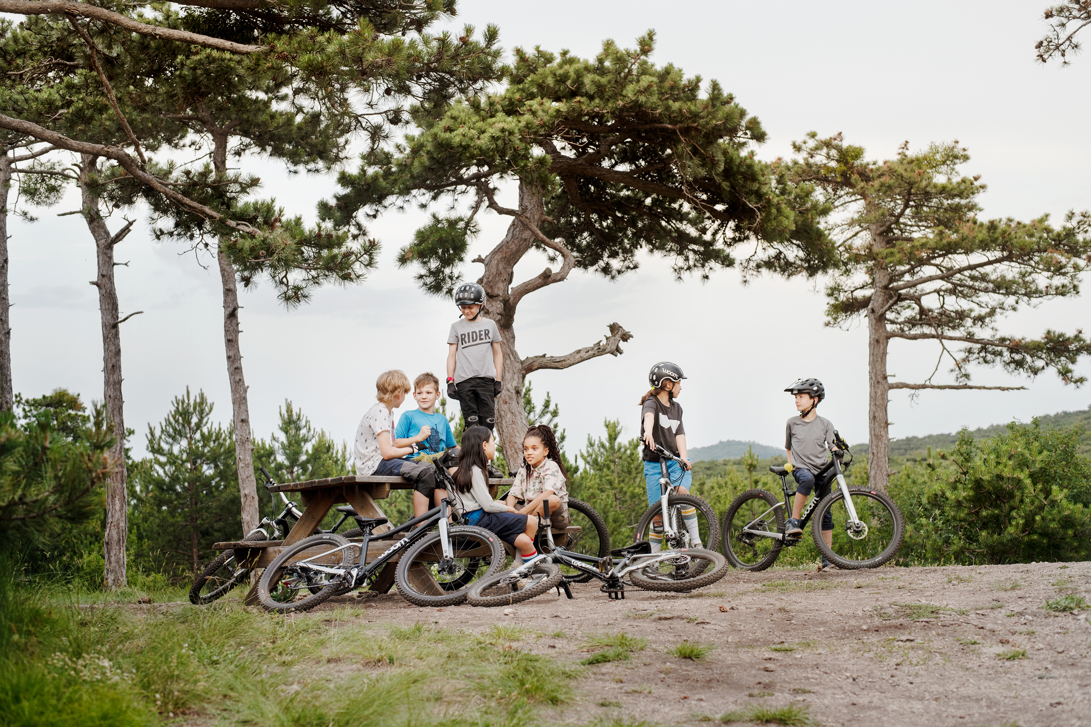 Kids mit ihren woom Mountainbikes